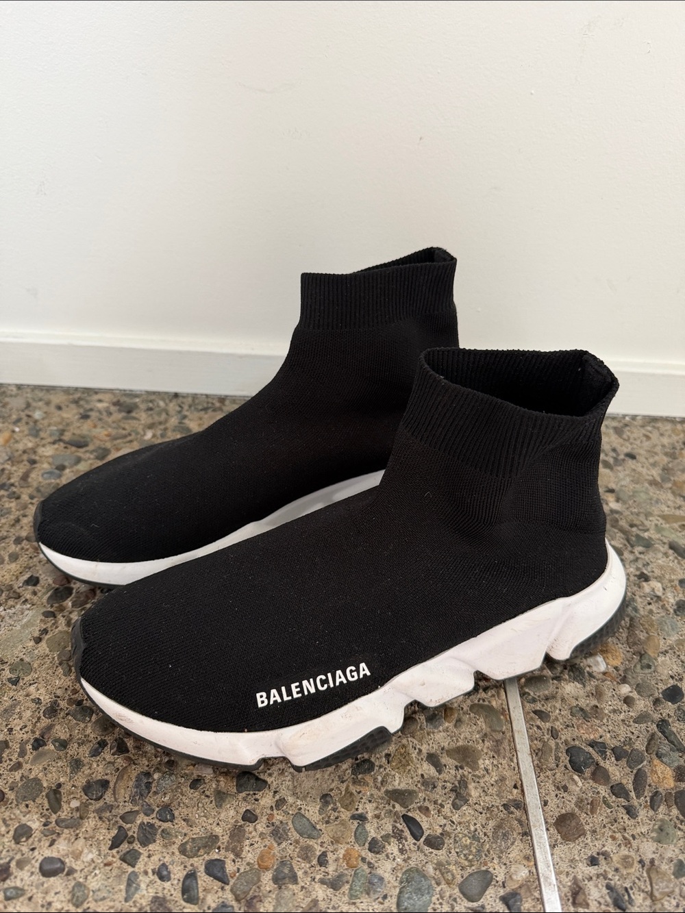 Balenciaga Black Knit Sock Sneakers with White Sole